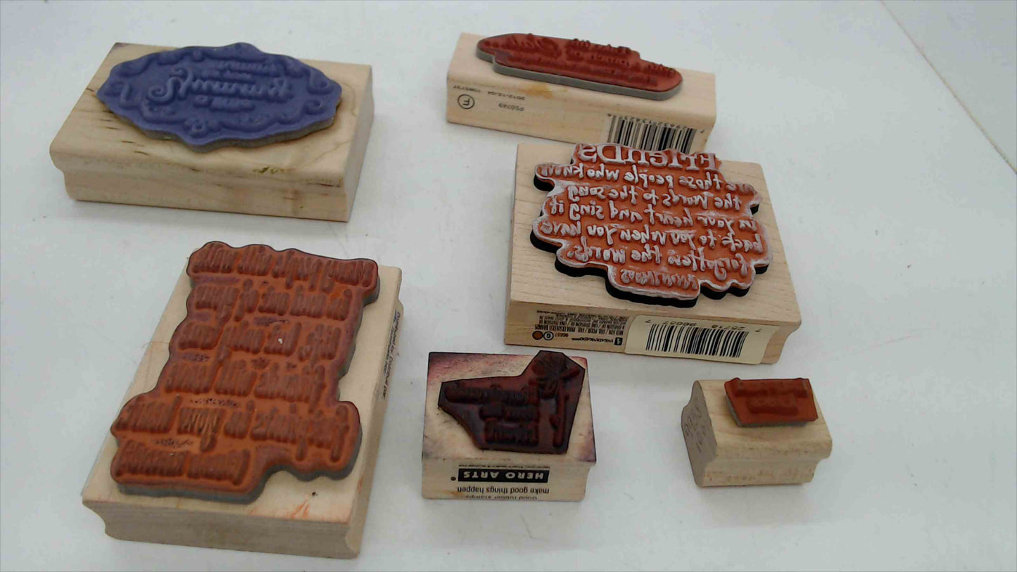 Lot of 6 Wood Mounted Rubber Stamps – Friendship, Sentiment & Quote Theme