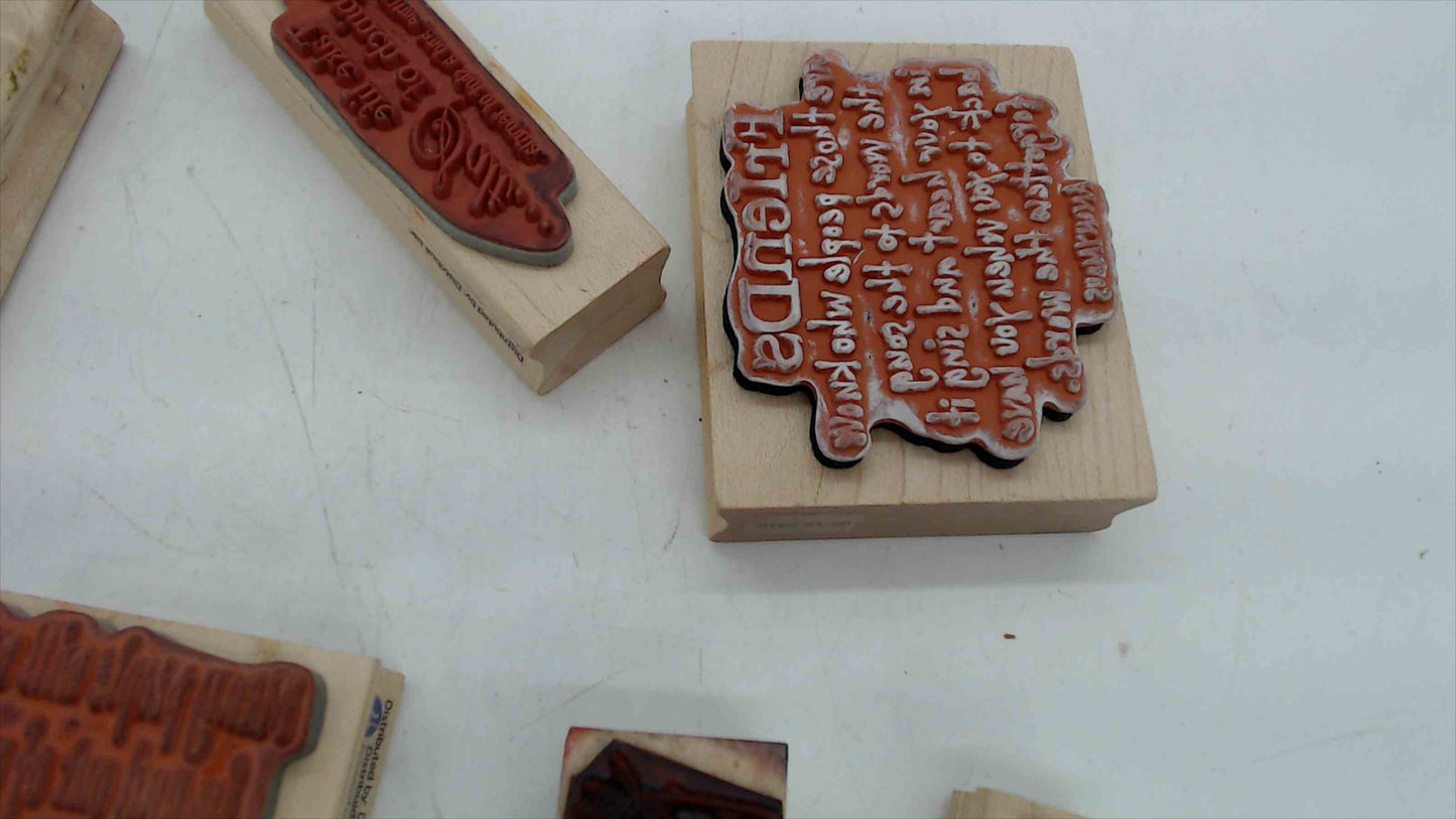 Lot of 6 Wood Mounted Rubber Stamps – Friendship, Sentiment & Quote Theme