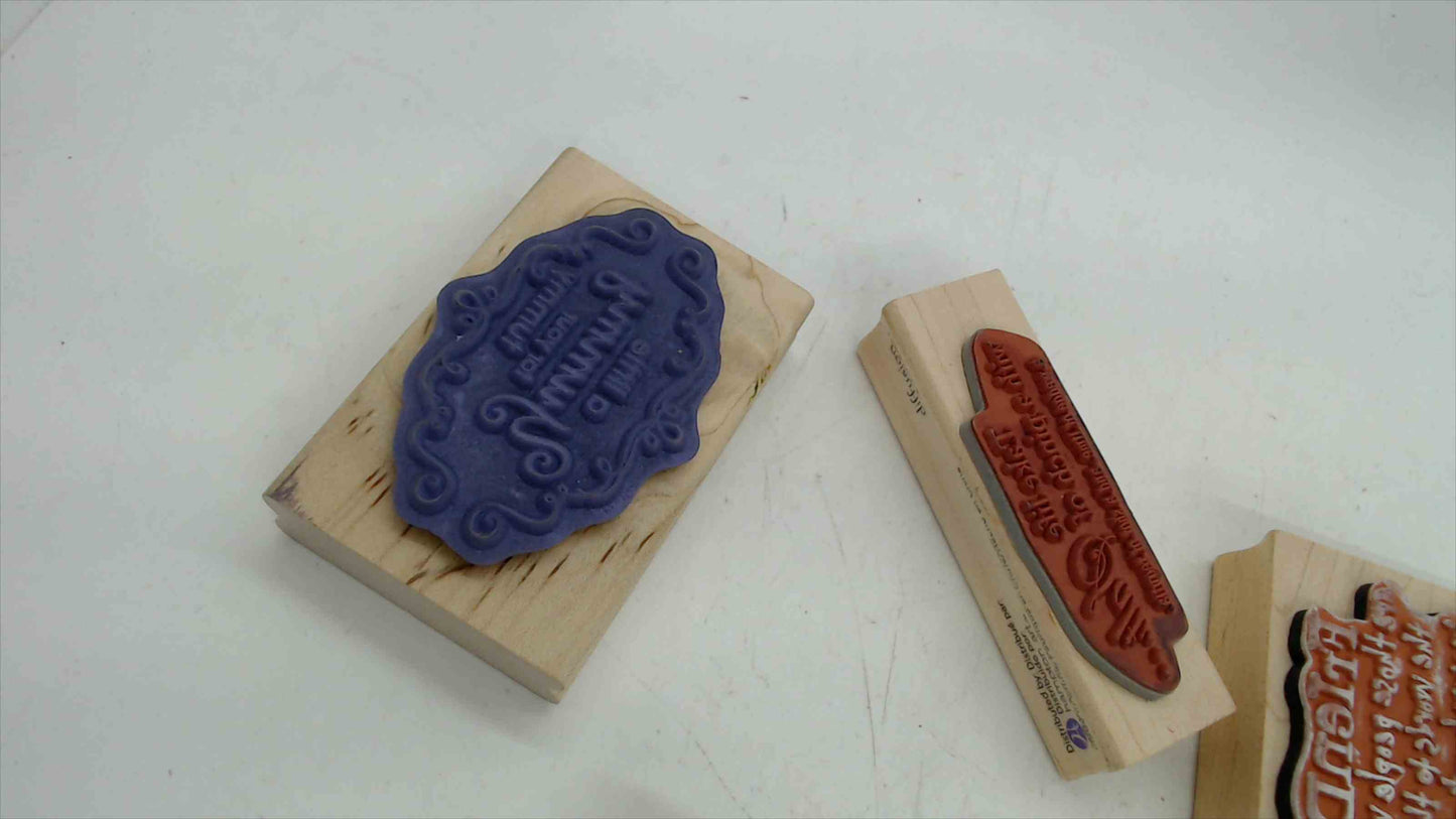 Lot of 6 Wood Mounted Rubber Stamps – Friendship, Sentiment & Quote Theme