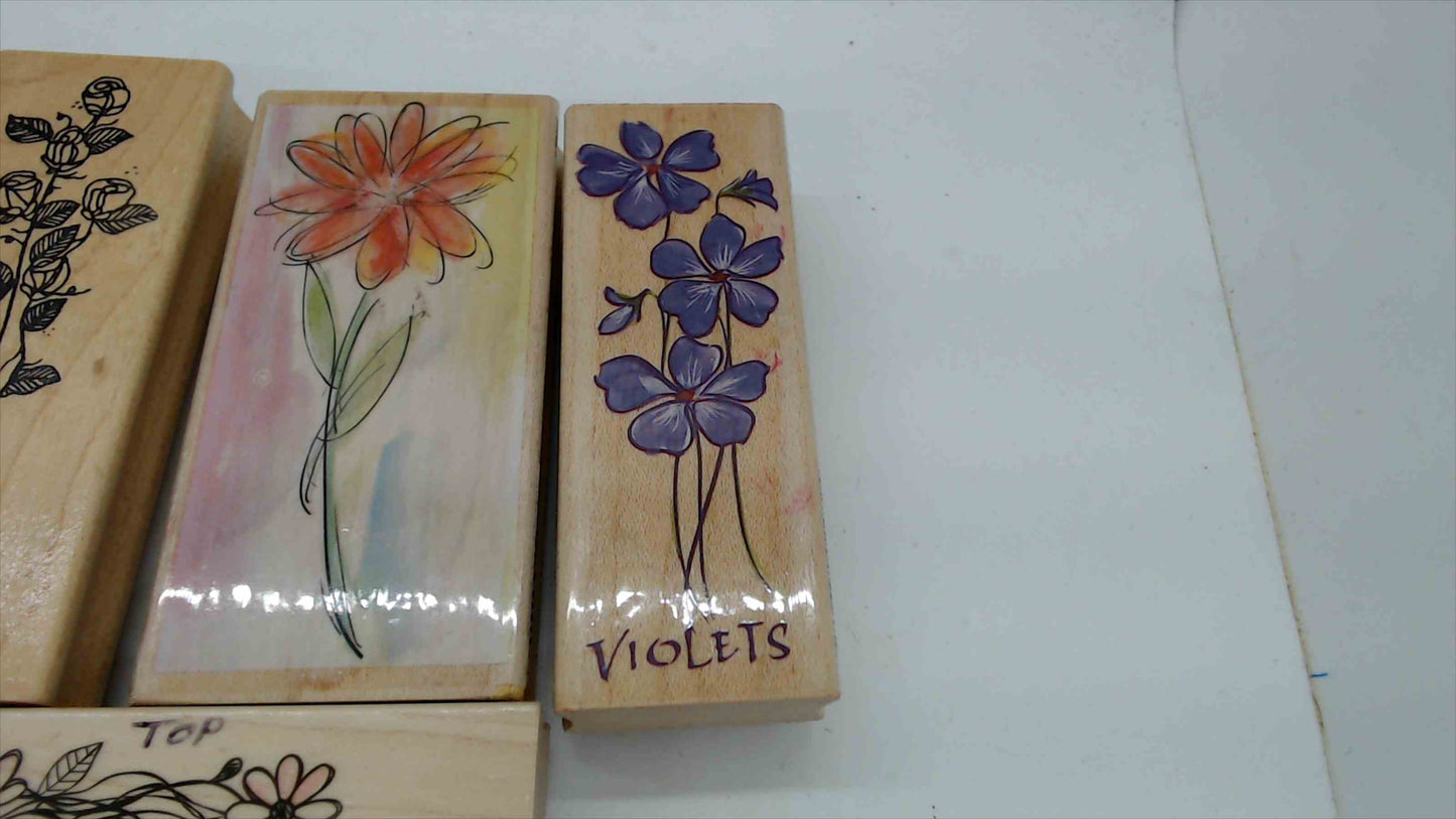 Lot of 8 Wood Mounted Rubber Stamps – Floral & Nature Theme
