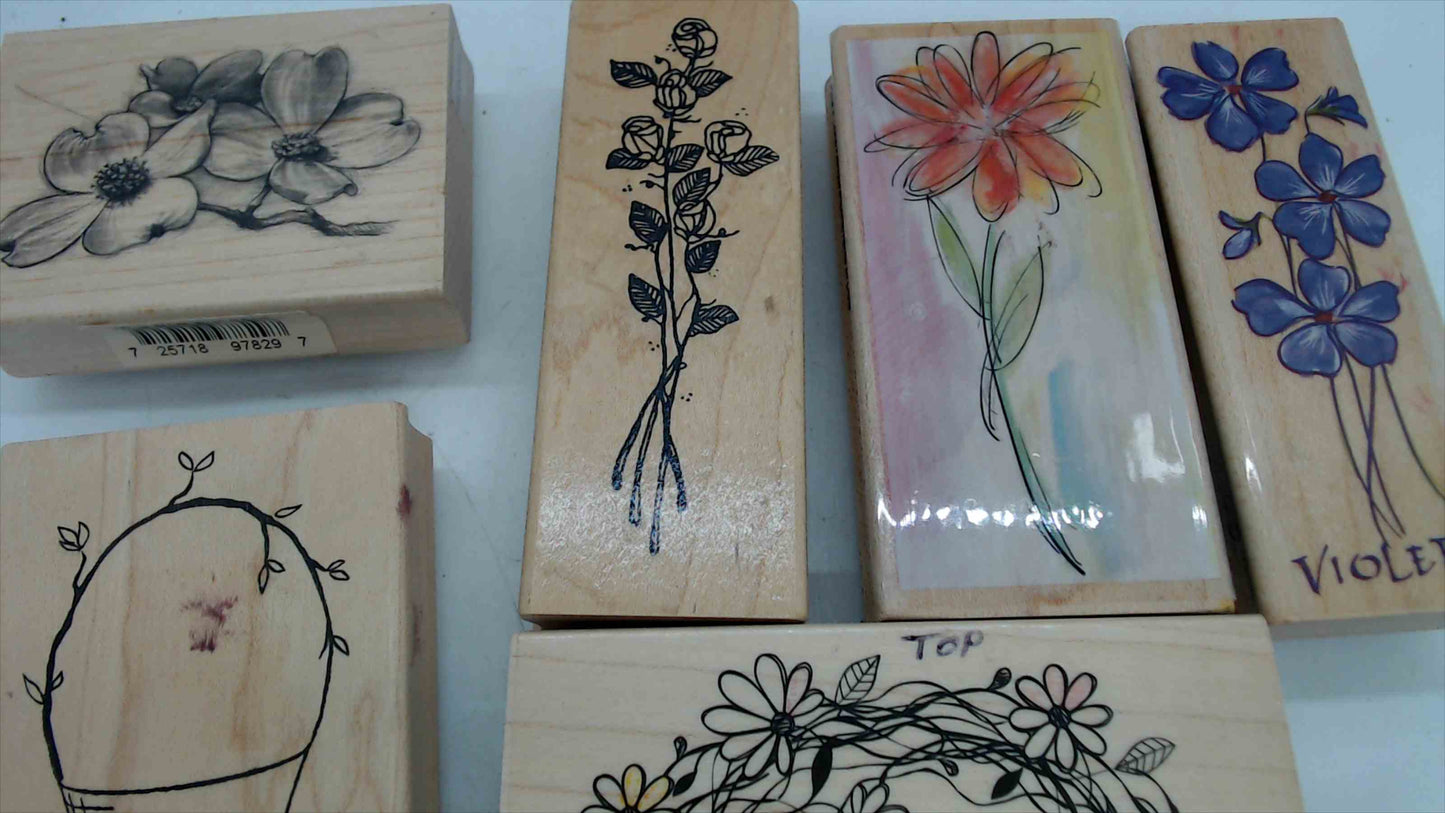 Lot of 8 Wood Mounted Rubber Stamps – Floral & Nature Theme