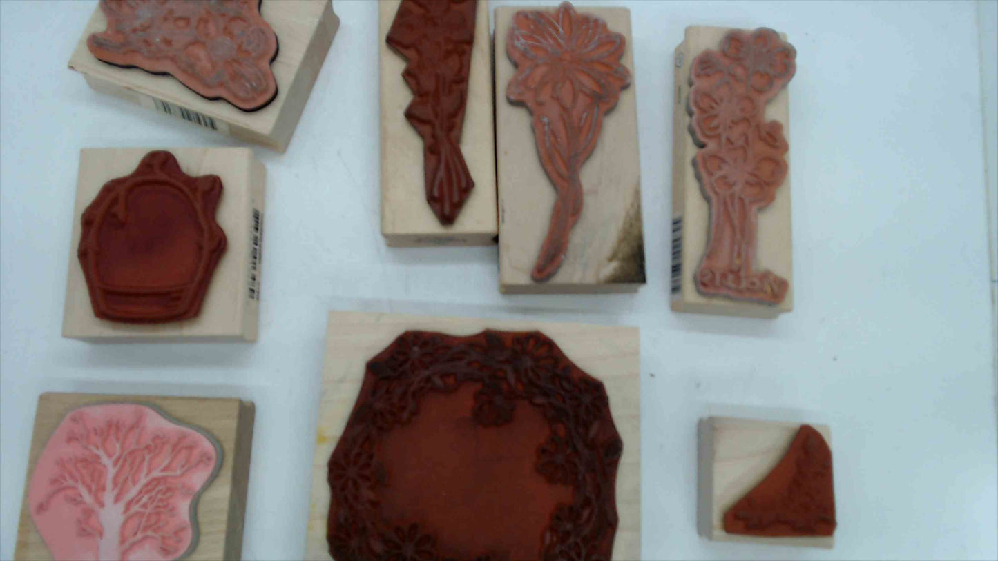 Lot of 8 Wood Mounted Rubber Stamps – Floral & Nature Theme