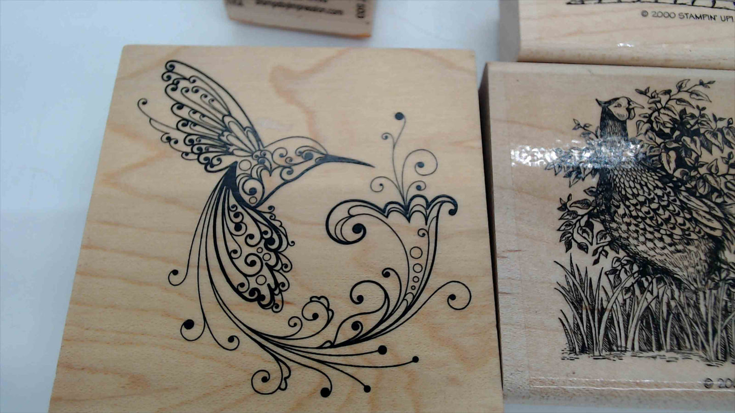 Lot of 5 Wood Mounted Rubber Stamps – Birds & Nature Theme