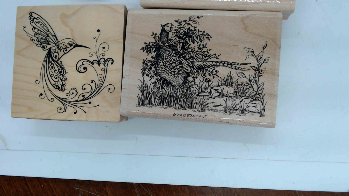 Lot of 5 Wood Mounted Rubber Stamps – Birds & Nature Theme