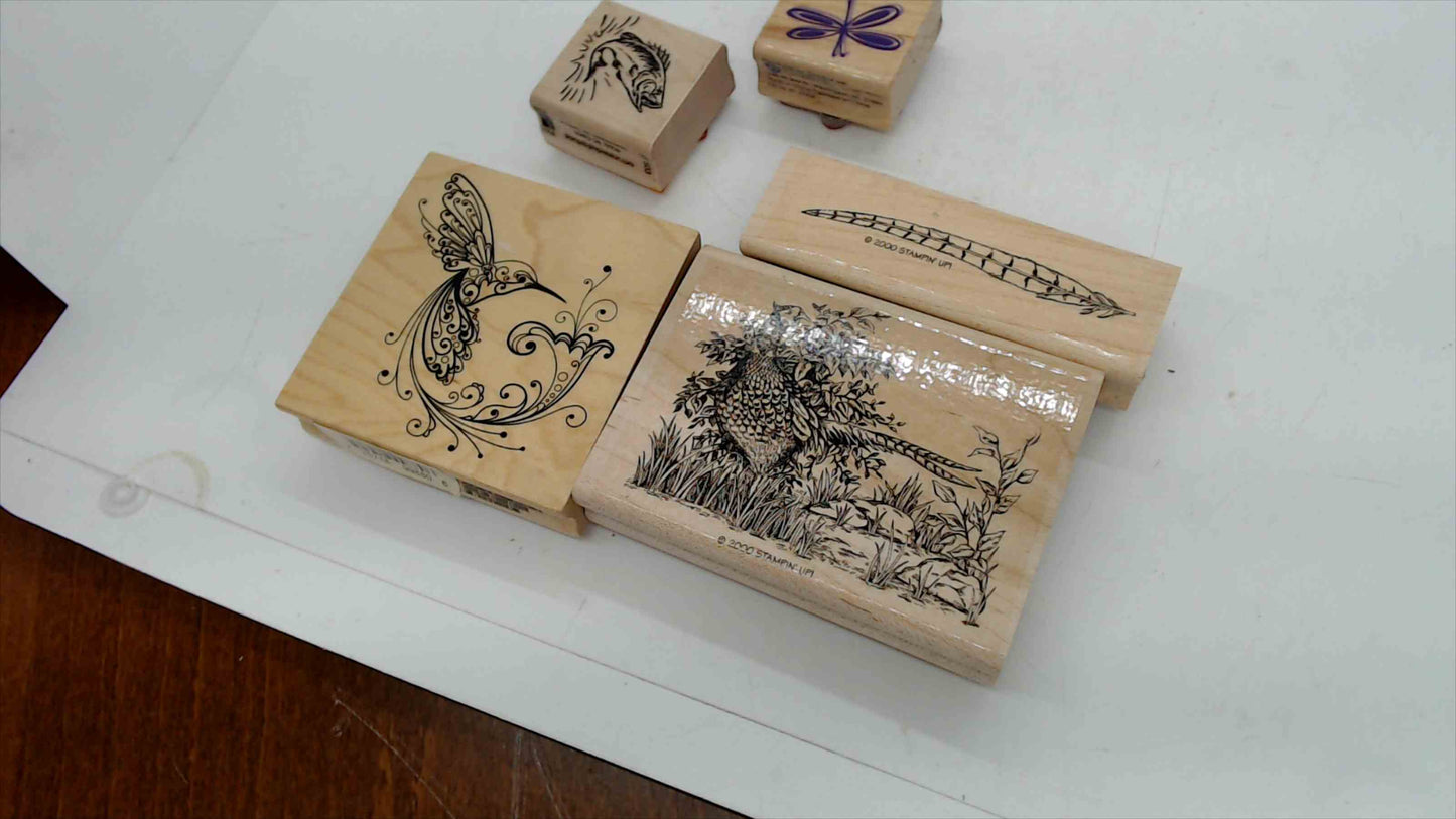 Lot of 5 Wood Mounted Rubber Stamps – Birds & Nature Theme