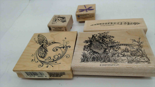 Lot of 5 Wood Mounted Rubber Stamps – Birds & Nature Theme