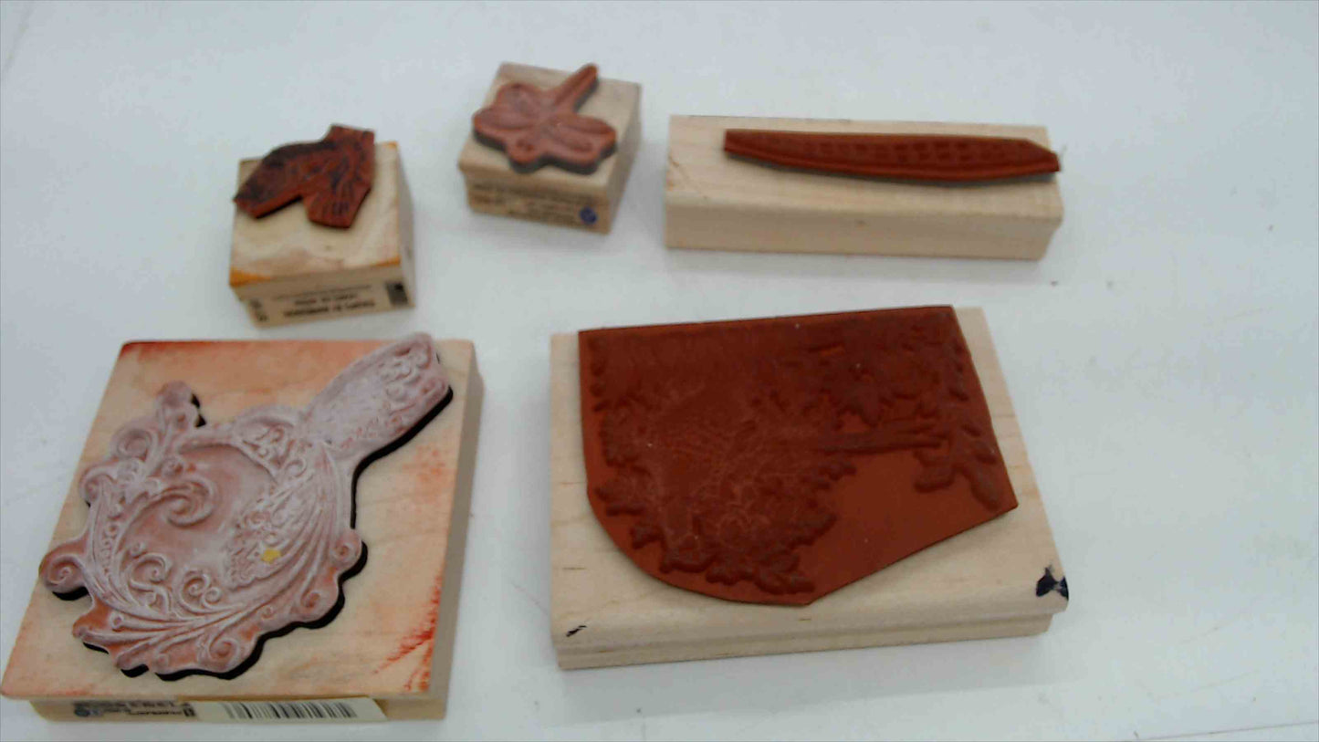 Lot of 5 Wood Mounted Rubber Stamps – Birds & Nature Theme