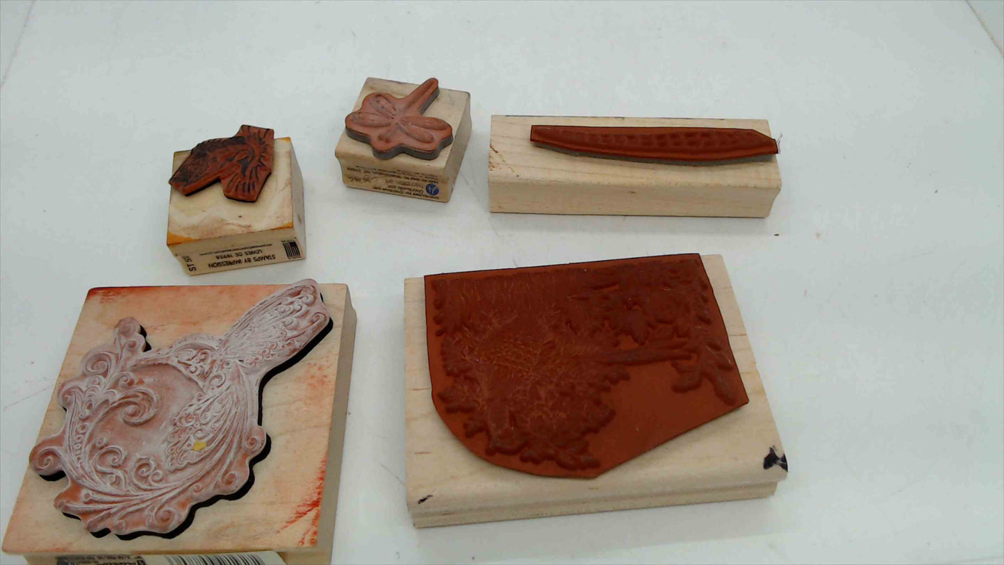 Lot of 5 Wood Mounted Rubber Stamps – Birds & Nature Theme