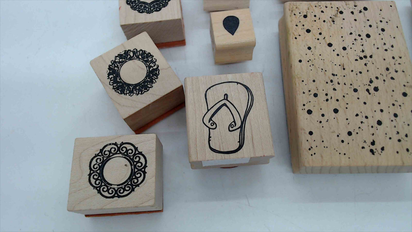 Lot of 9 Wood Mounted Rubber Stamps – Sports, Summer & Decorative Theme (Stampin' Up!)
