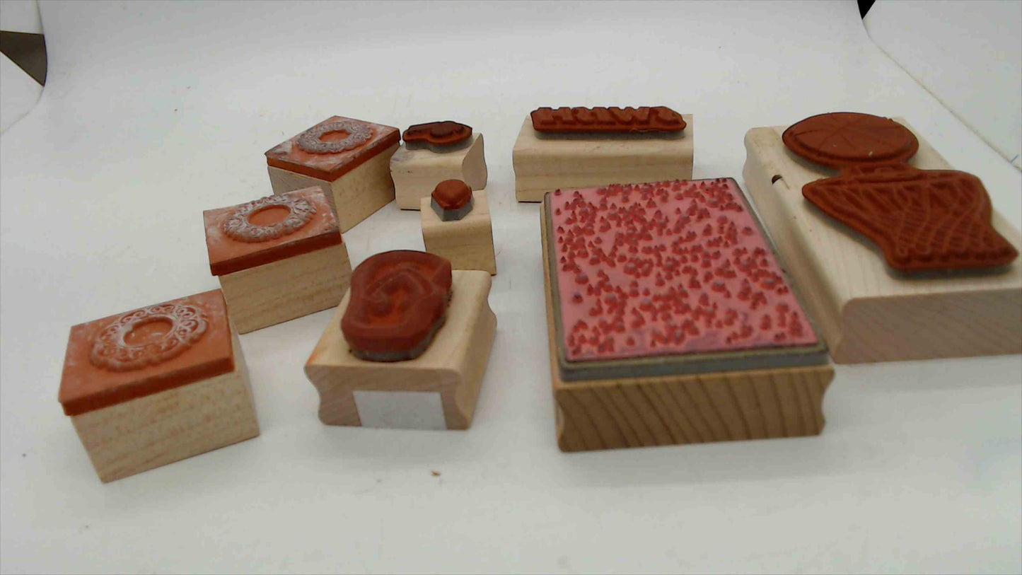 Lot of 9 Wood Mounted Rubber Stamps – Sports, Summer & Decorative Theme (Stampin' Up!)