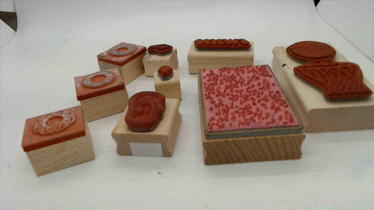 Lot of 9 Wood Mounted Rubber Stamps – Sports, Summer & Decorative Theme (Stampin' Up!)