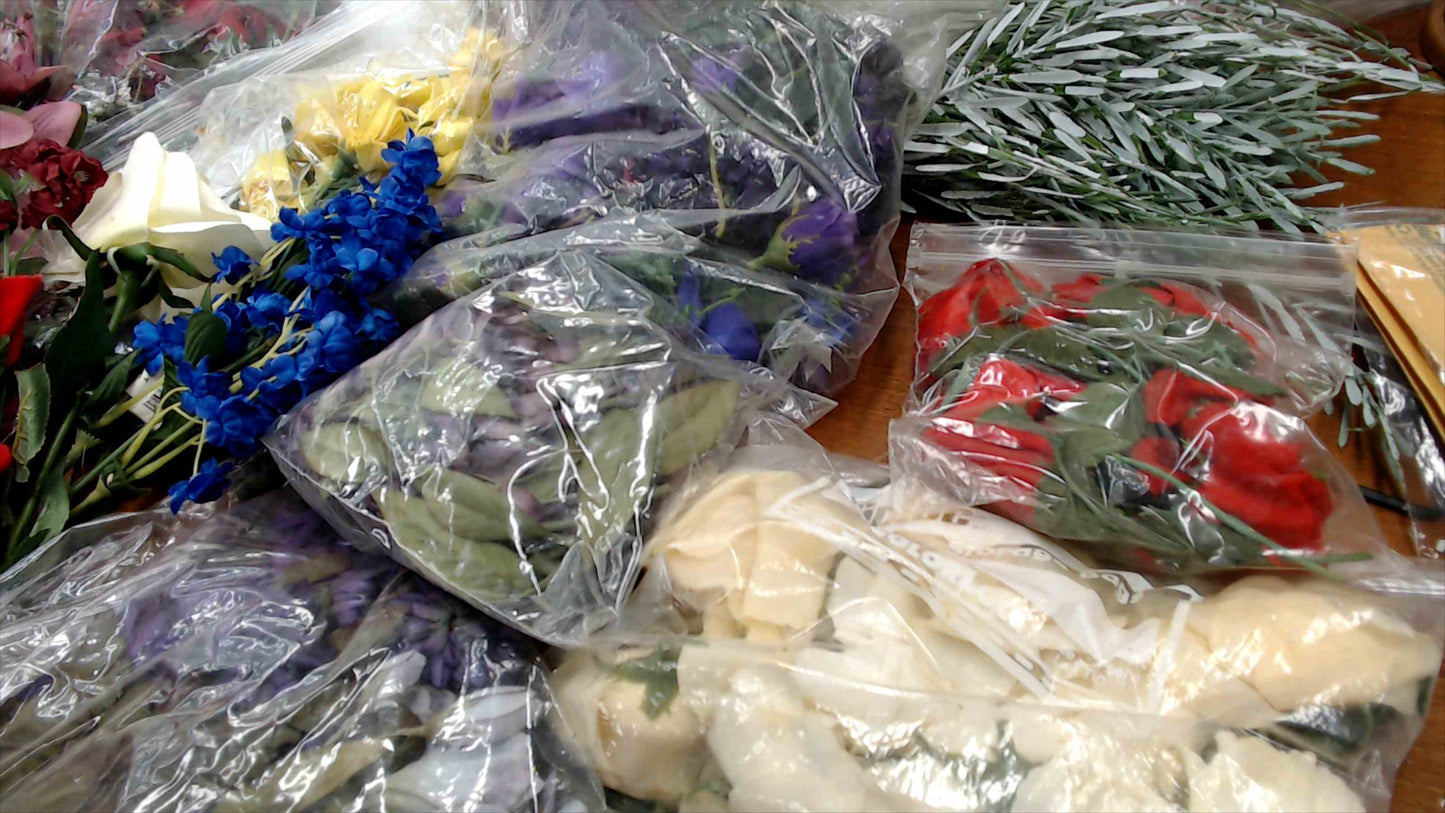 Large Lot of Artificial Silk Flowers – Mixed Varieties, Colors & Stems (Used, Good Condition)