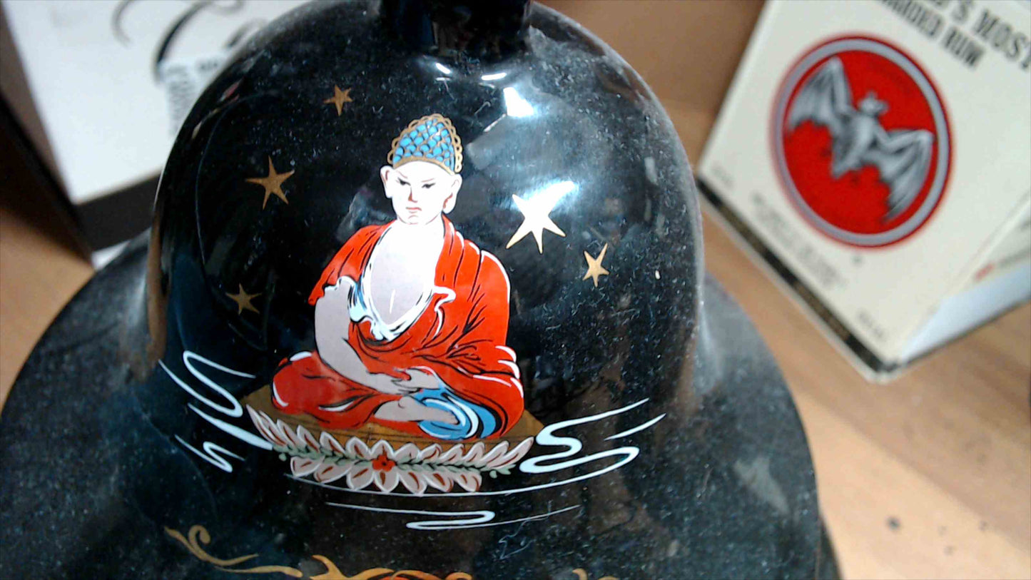 Large Vintage Asian Black Lacquer Lidded Urn Vase – Hand-Painted Dragon, Geisha & Buddha – 21" Tall