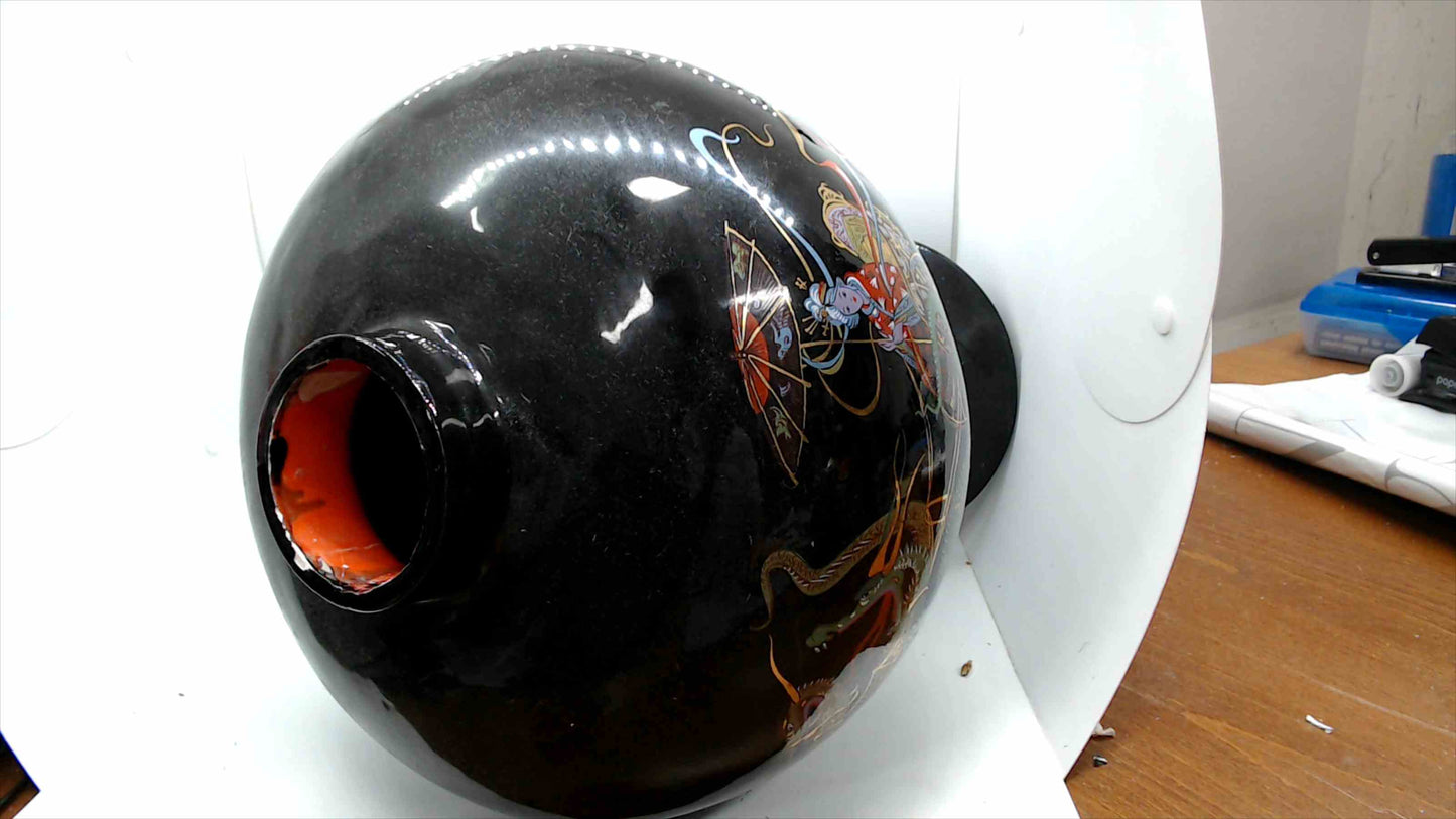Large Vintage Asian Black Lacquer Lidded Urn Vase – Hand-Painted Dragon, Geisha & Buddha – 21" Tall