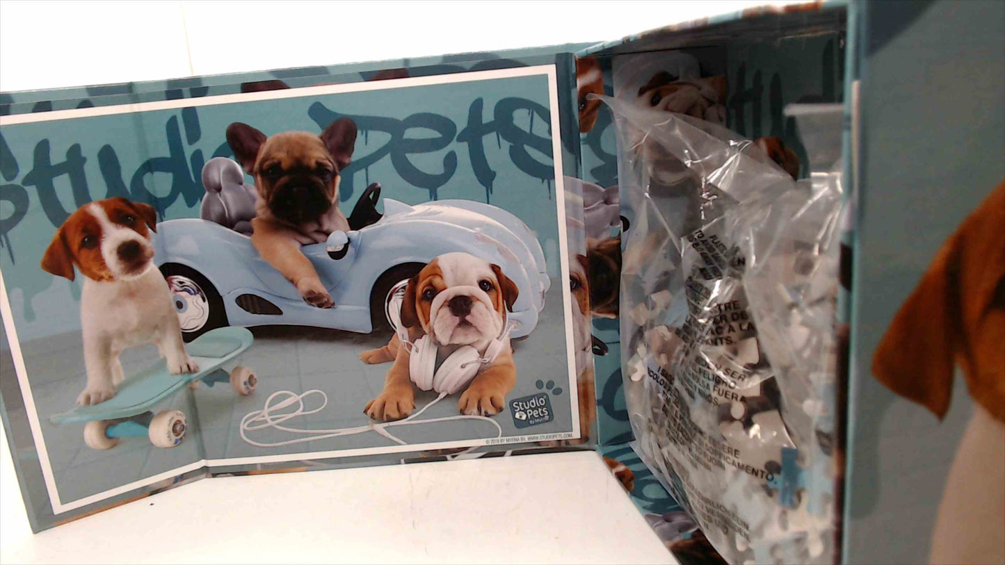 Studio Pets by Myrna Jigsaw Puzzle – Puppies & Cool Car Scene – Pieces Sealed in Bag