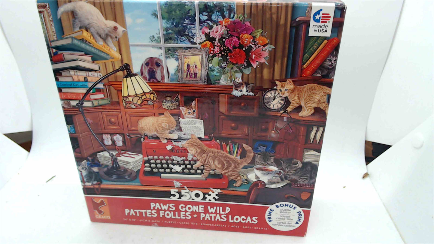 Ceaco "Paws Gone Wild" 550-Piece Jigsaw Puzzle – Steve Read Cat Art – 24" × 18" – Bonus Poster