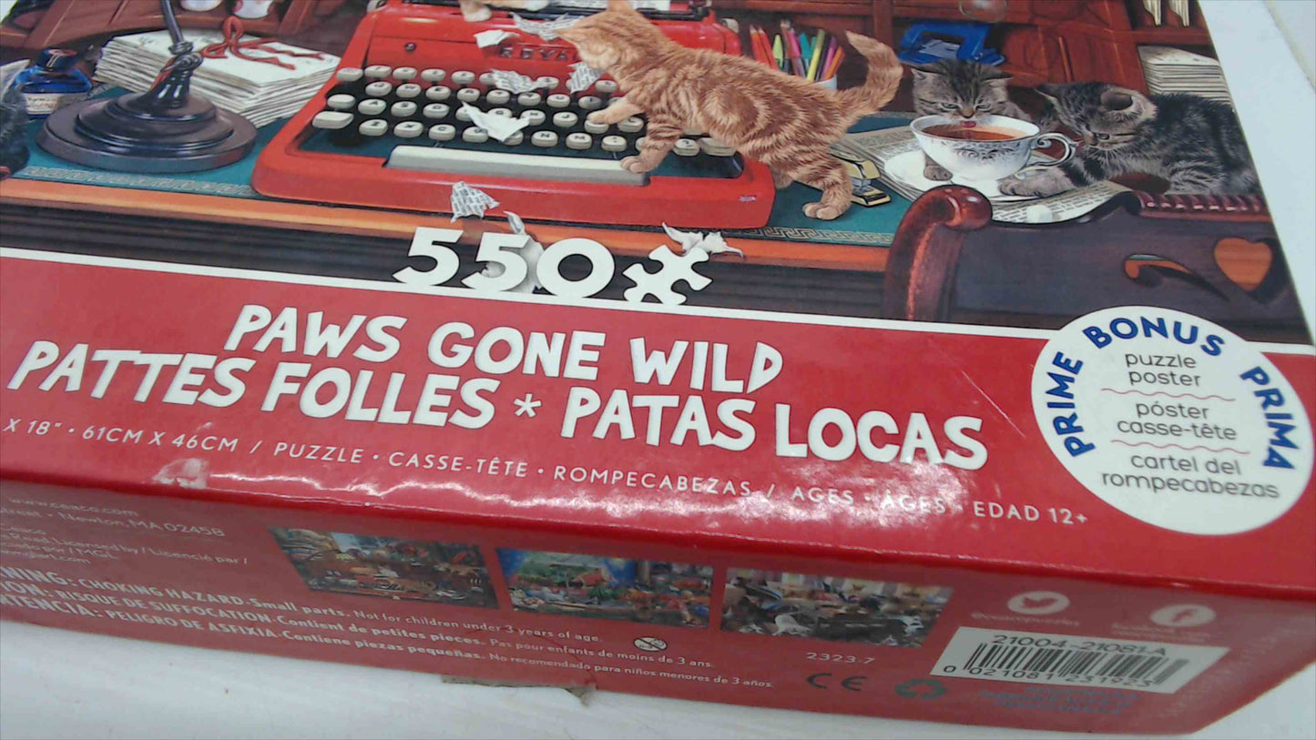 Ceaco "Paws Gone Wild" 550-Piece Jigsaw Puzzle – Steve Read Cat Art – 24" × 18" – Bonus Poster
