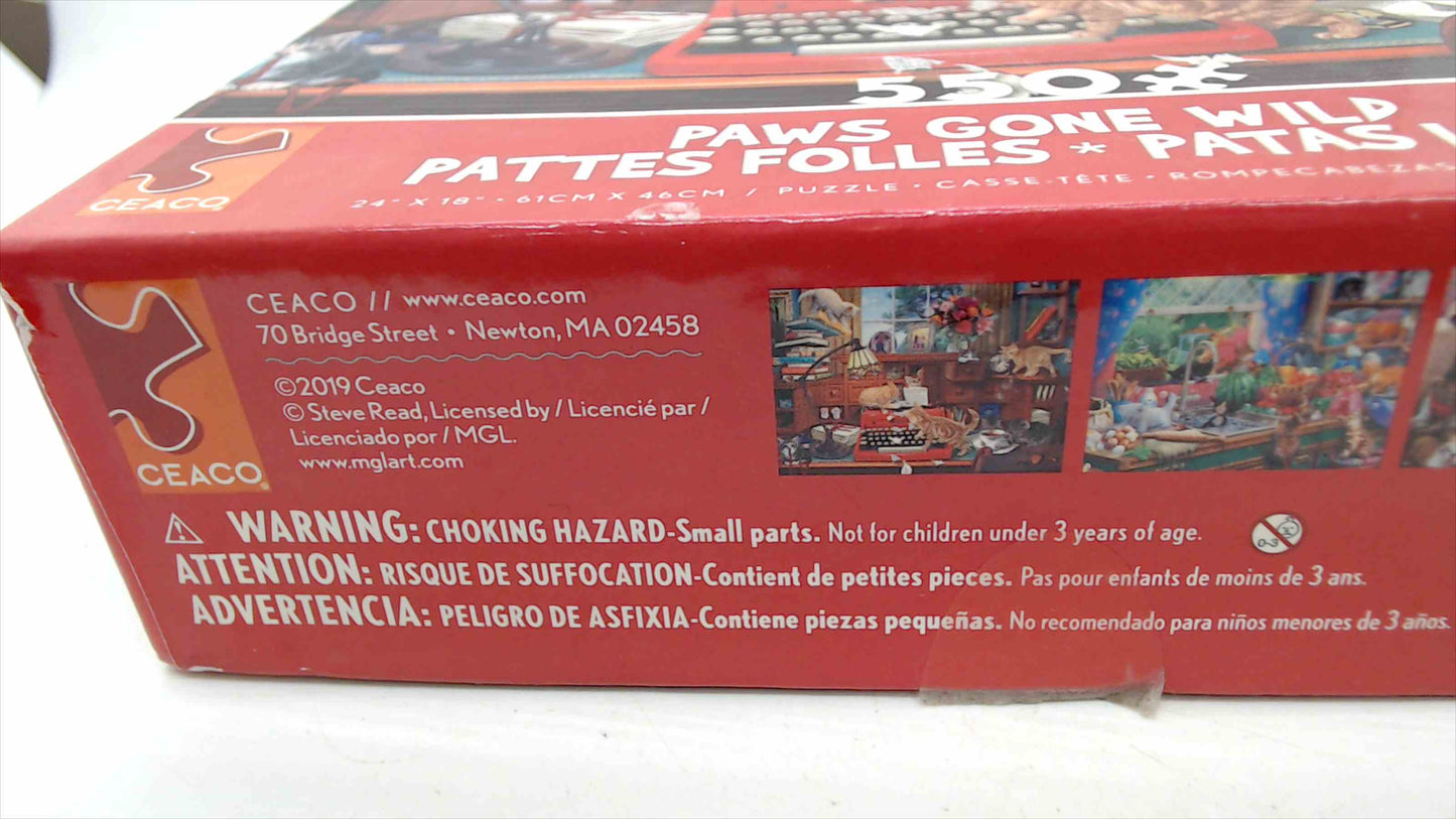 Ceaco "Paws Gone Wild" 550-Piece Jigsaw Puzzle – Steve Read Cat Art – 24" × 18" – Bonus Poster