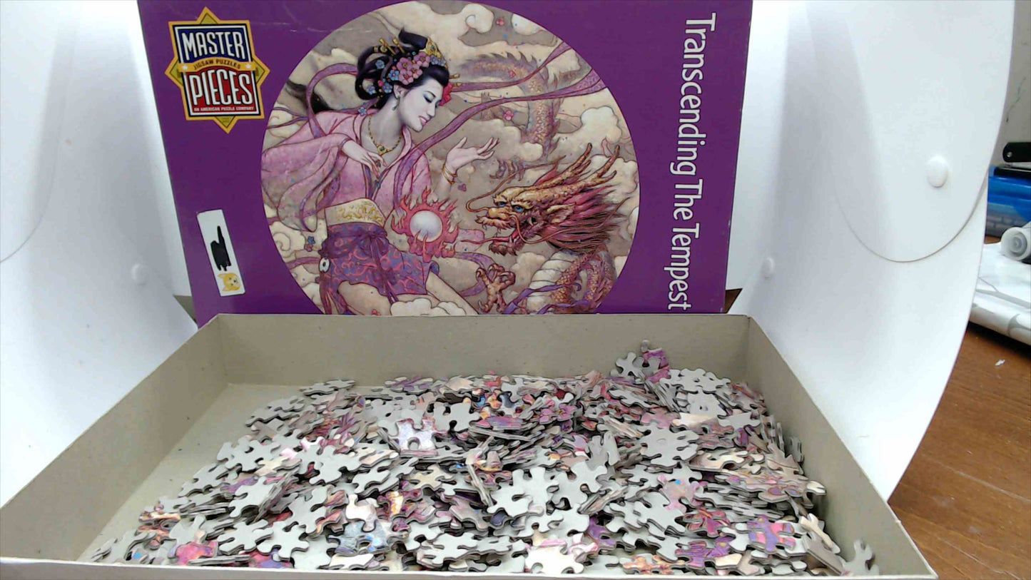 MasterPieces "Transcending the Tempest" 500-Piece Round Jigsaw Puzzle – 19.5" – Asian Fantasy Dragon Art – Item #40008