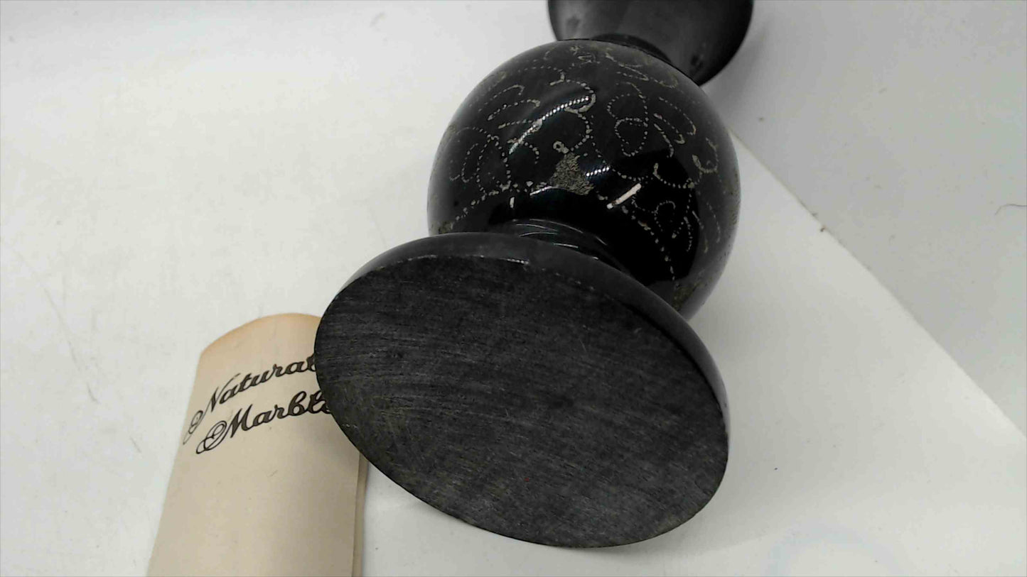 Natural Black Marble Vase – Hand-Etched Floral & Bird Design – 7.75" Tall – 2 lbs – Original Tag
