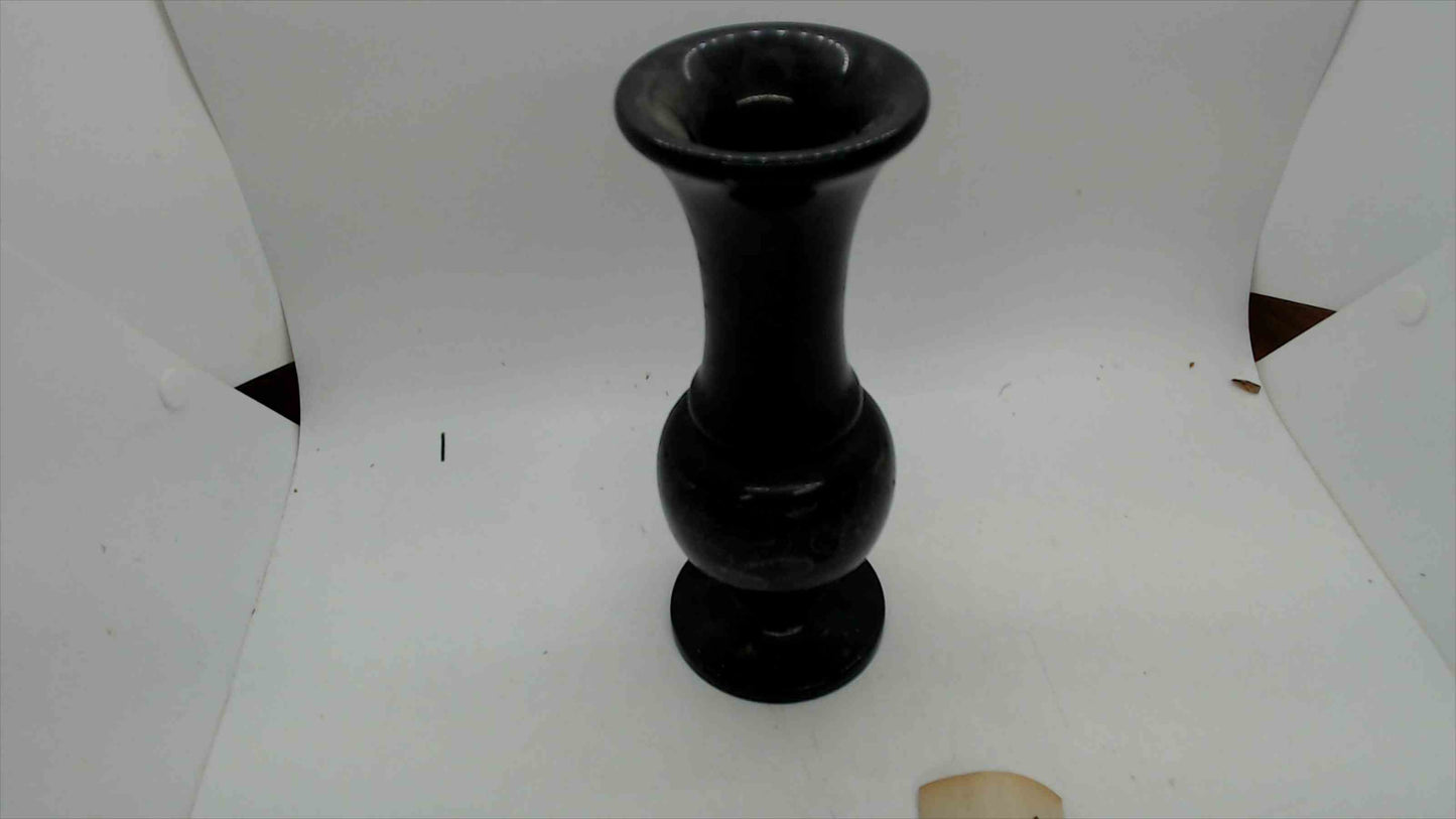 Natural Black Marble Vase – Hand-Etched Floral & Bird Design – 7.75" Tall – 2 lbs – Original Tag