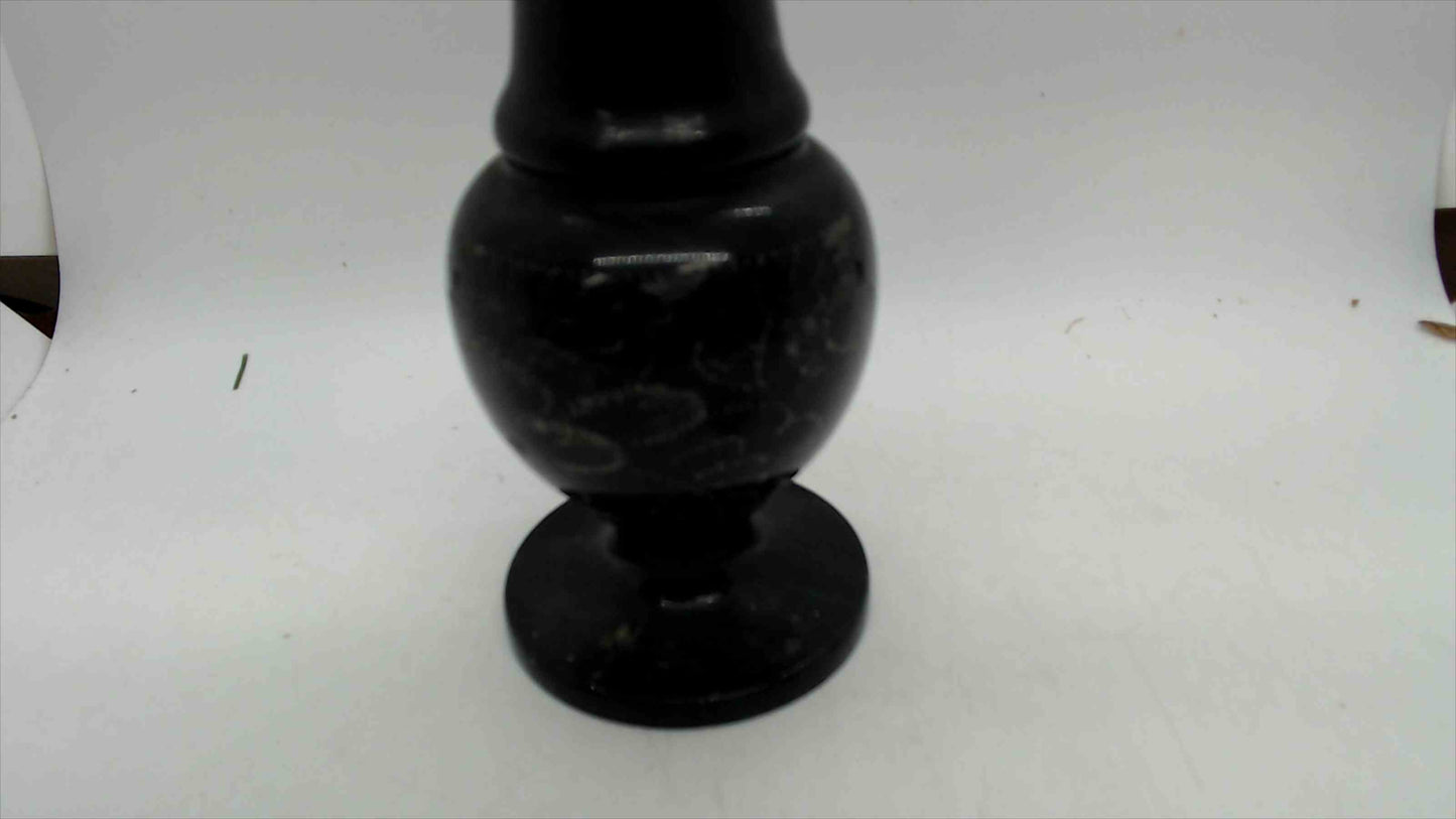 Natural Black Marble Vase – Hand-Etched Floral & Bird Design – 7.75" Tall – 2 lbs – Original Tag