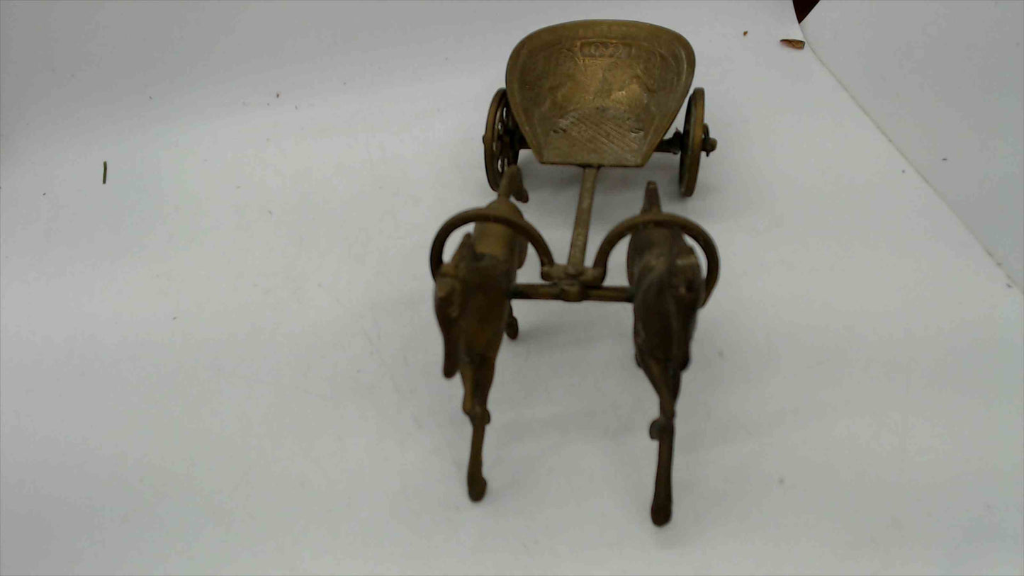 Vintage Brass Roman Chariot Sculpture – Two Horse-Drawn War Chariot – 8.5" Long – 1.5 lbs – Hand-Engraved Indian Artisan
