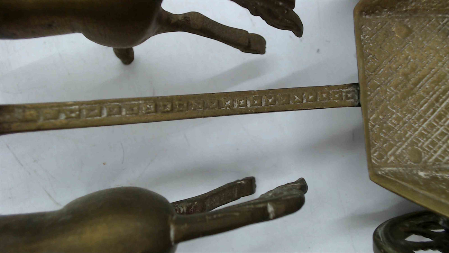 Vintage Brass Roman Chariot Sculpture – Two Horse-Drawn War Chariot – 8.5" Long – 1.5 lbs – Hand-Engraved Indian Artisan