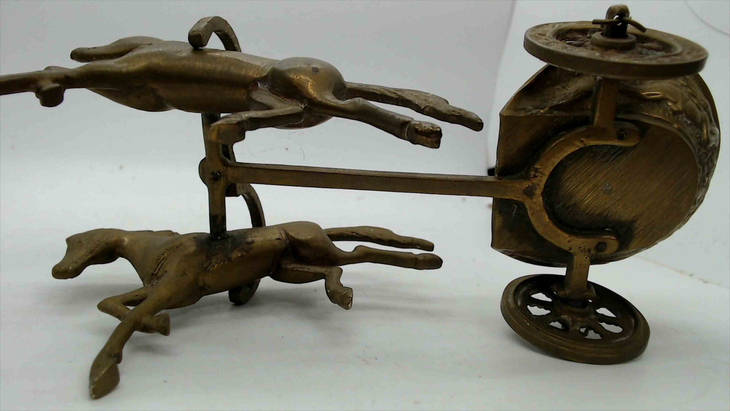 Vintage Brass Roman Chariot Sculpture – Two Horse-Drawn War Chariot – 8.5" Long – 1.5 lbs – Hand-Engraved Indian Artisan
