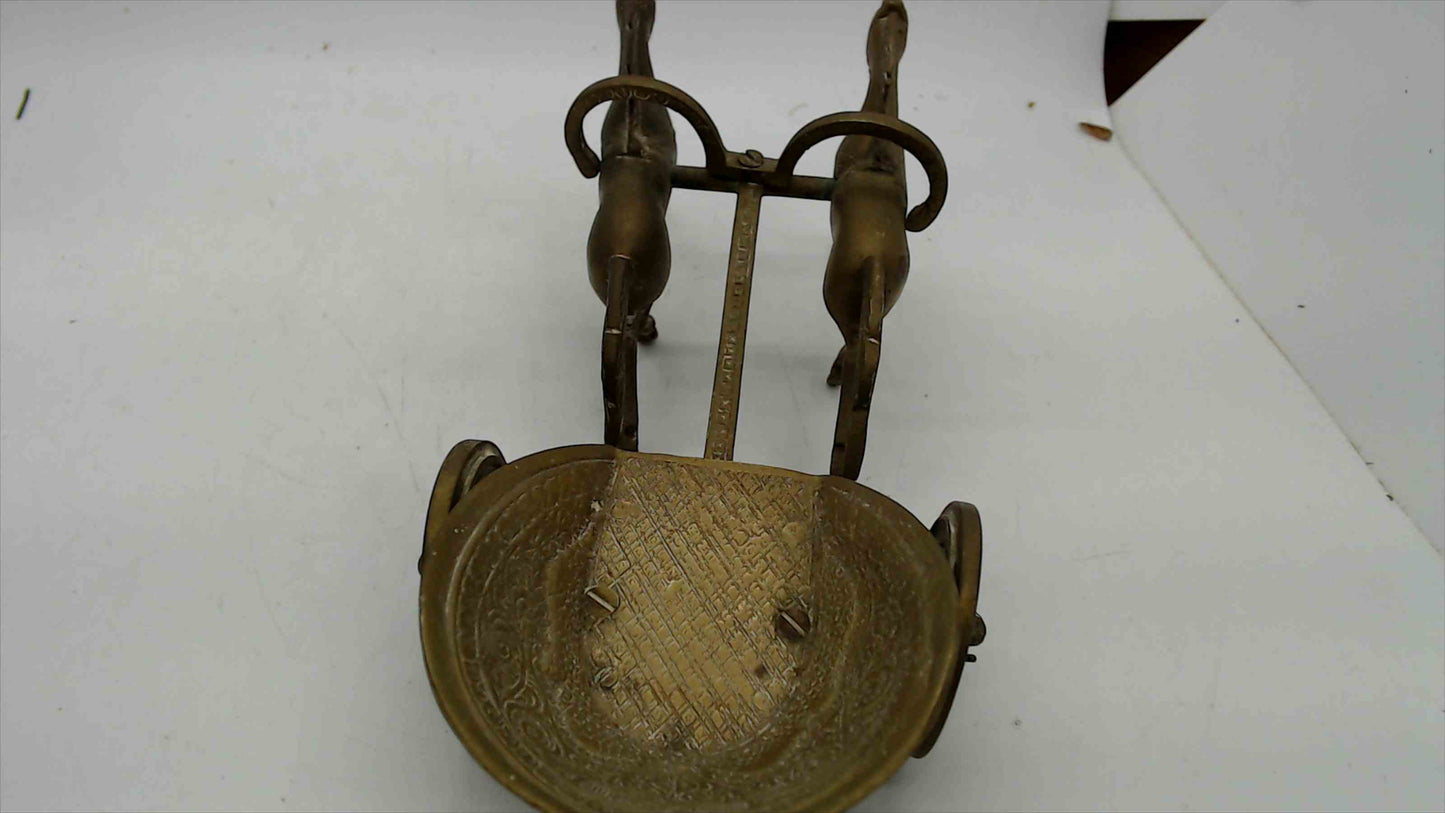 Vintage Brass Roman Chariot Sculpture – Two Horse-Drawn War Chariot – 8.5" Long – 1.5 lbs – Hand-Engraved Indian Artisan