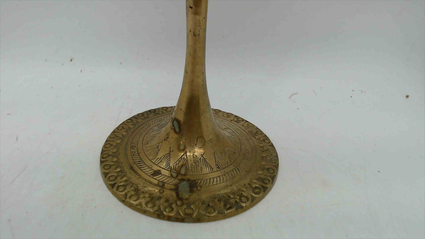 Vintage Hand-Engraved Brass Goblet / Chalice – Figural & Floral Scene – 7" Tall – Indian Artisan