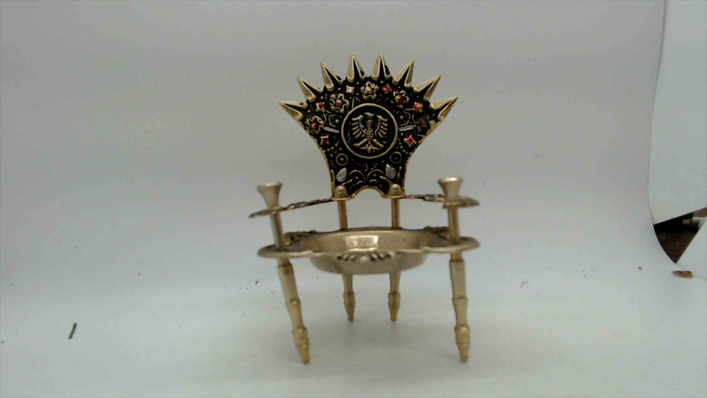 Vintage Spanish Brass Miniature Throne Chair Ashtray MADRID 5.25" Tall