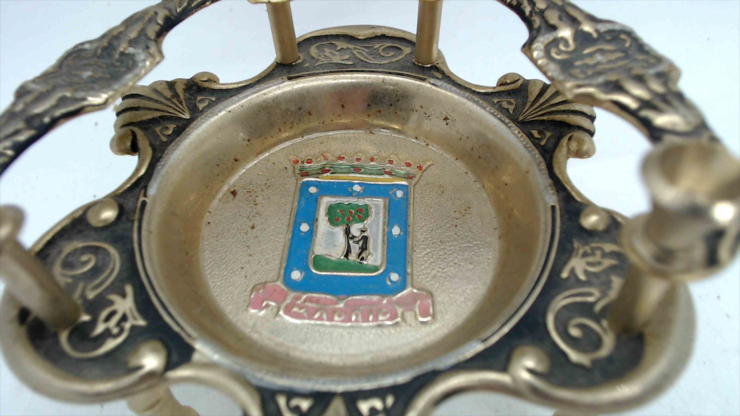 Vintage Spanish Brass Miniature Throne Chair Ashtray MADRID 5.25" Tall