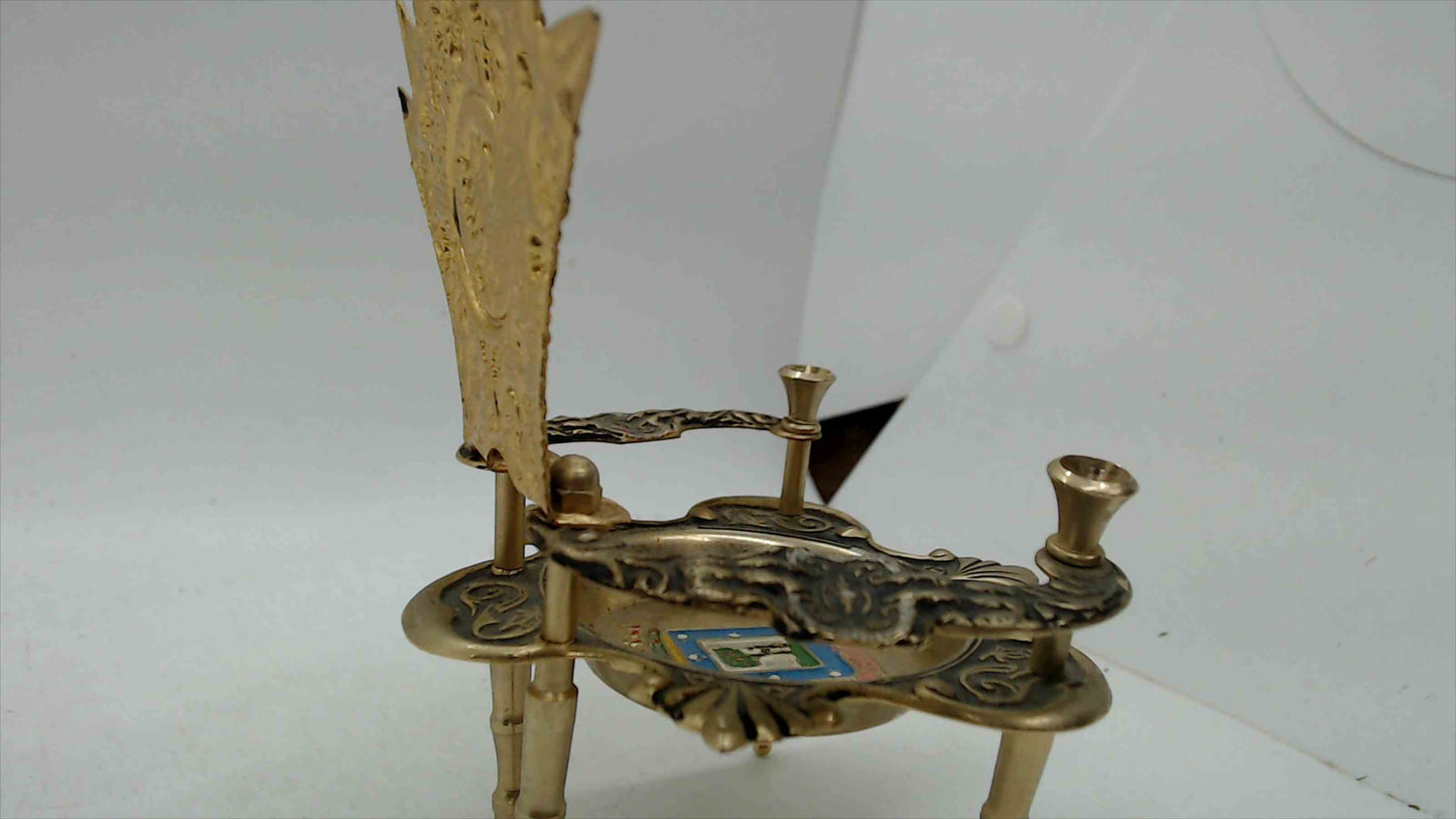 Vintage Spanish Brass Miniature Throne Chair Ashtray MADRID 5.25" Tall