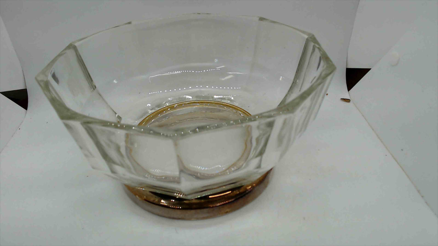 Vintage Heavy Crystal Glass Bowl with Silver-Plate Base – Faceted Octagonal – 9" Wide × 4.5" Tall – 3.5 lbs
