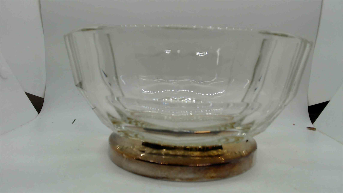 Vintage Heavy Crystal Glass Bowl with Silver-Plate Base – Faceted Octagonal – 9" Wide × 4.5" Tall – 3.5 lbs