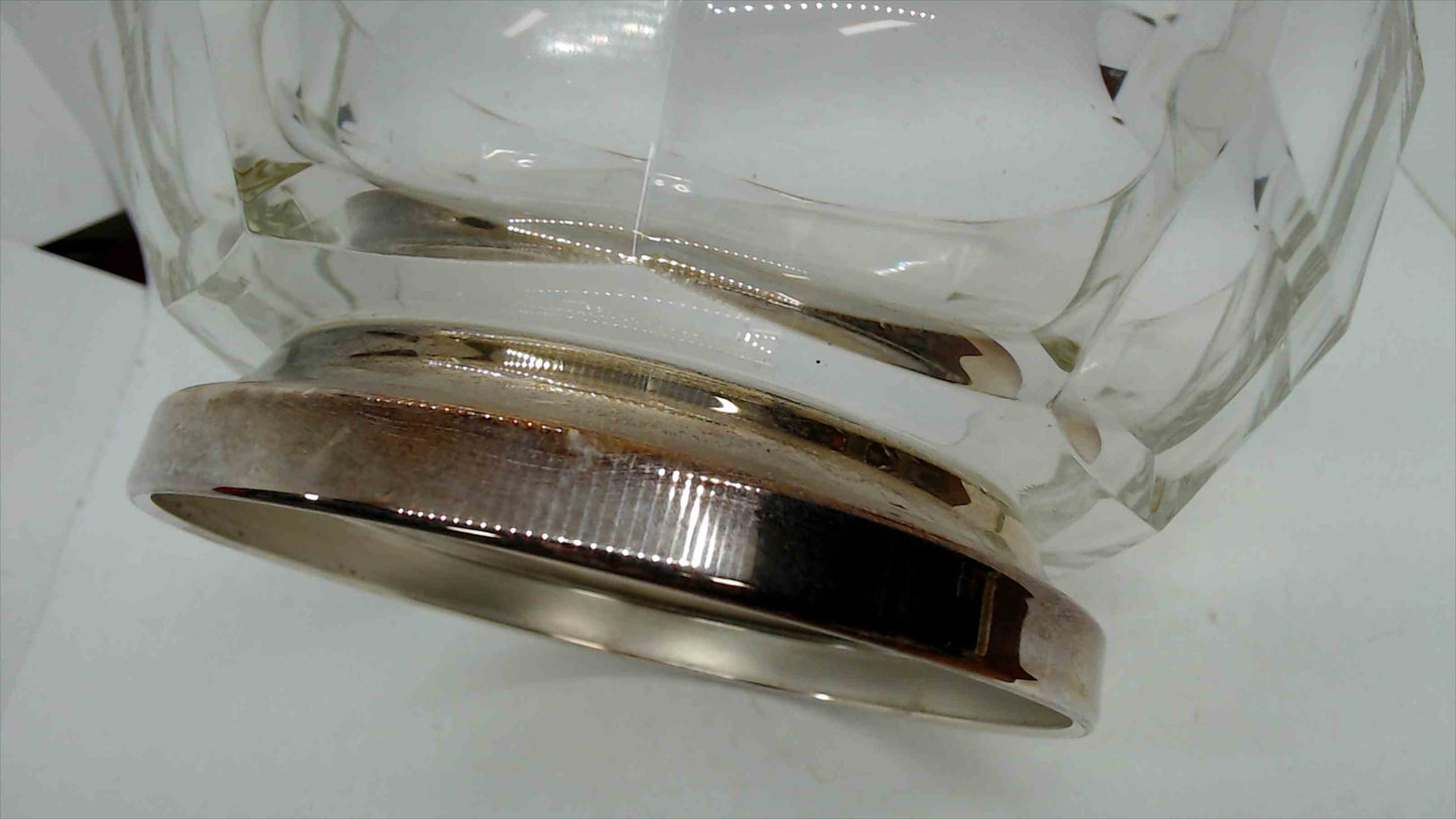 Vintage Heavy Crystal Glass Bowl with Silver-Plate Base – Faceted Octagonal – 9" Wide × 4.5" Tall – 3.5 lbs