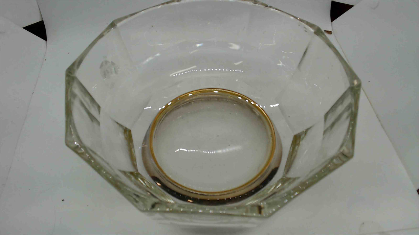 Vintage Heavy Crystal Glass Bowl with Silver-Plate Base – Faceted Octagonal – 9" Wide × 4.5" Tall – 3.5 lbs