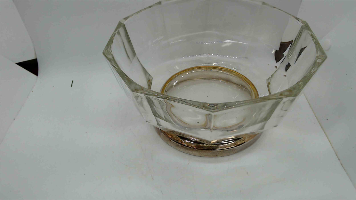 Vintage Heavy Crystal Glass Bowl with Silver-Plate Base – Faceted Octagonal – 9" Wide × 4.5" Tall – 3.5 lbs