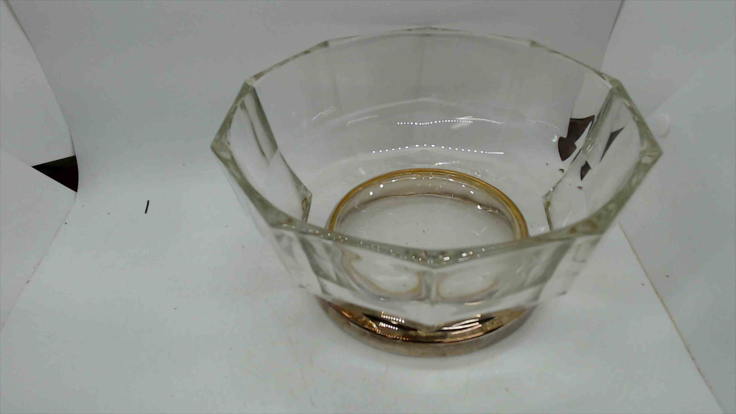 Vintage Heavy Crystal Glass Bowl with Silver-Plate Base – Faceted Octagonal – 9" Wide × 4.5" Tall – 3.5 lbs