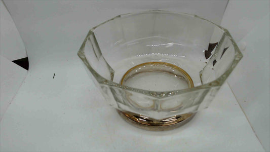 Vintage Heavy Crystal Glass Bowl with Silver-Plate Base – Faceted Octagonal – 9" Wide × 4.5" Tall – 3.5 lbs