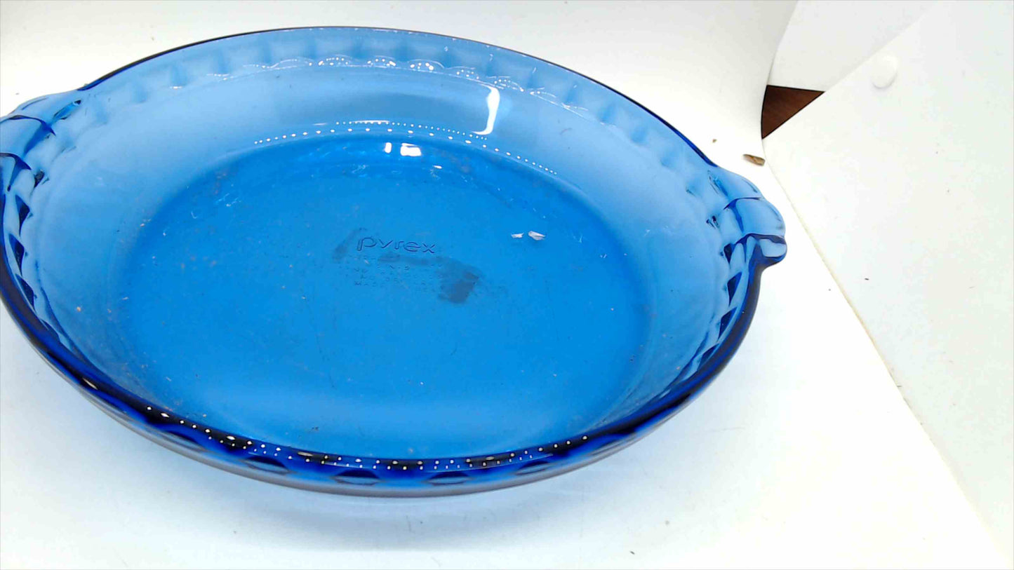 Pyrex Cobalt Blue Glass Pie Plate / Dish – 10" – 1.5 lbs – Scalloped Rim – Made in USA – Vintage