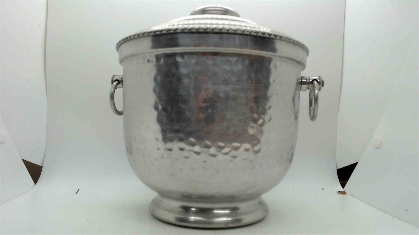 Vintage Hammered Aluminum Ice Bucket with Lid and Ring Handles
