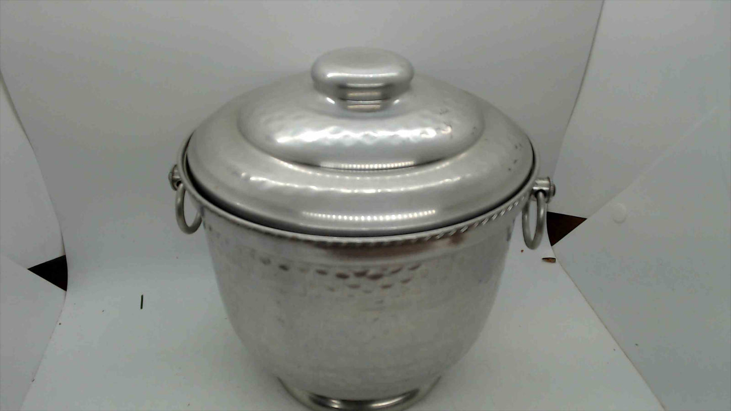Vintage Hammered Aluminum Ice Bucket with Lid and Ring Handles