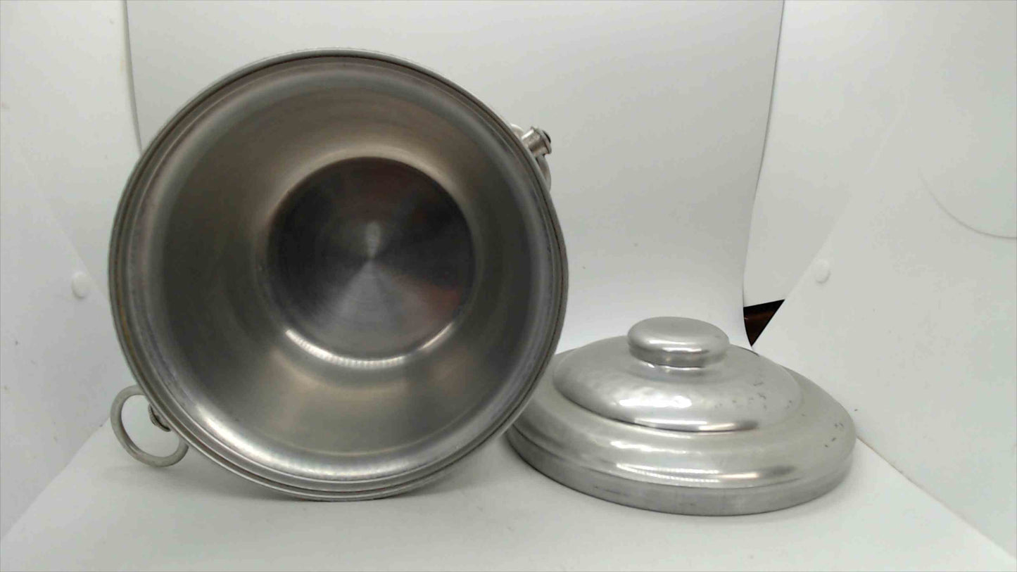 Vintage Hammered Aluminum Ice Bucket with Lid and Ring Handles