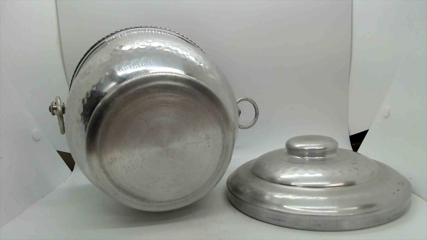 Vintage Hammered Aluminum Ice Bucket with Lid and Ring Handles