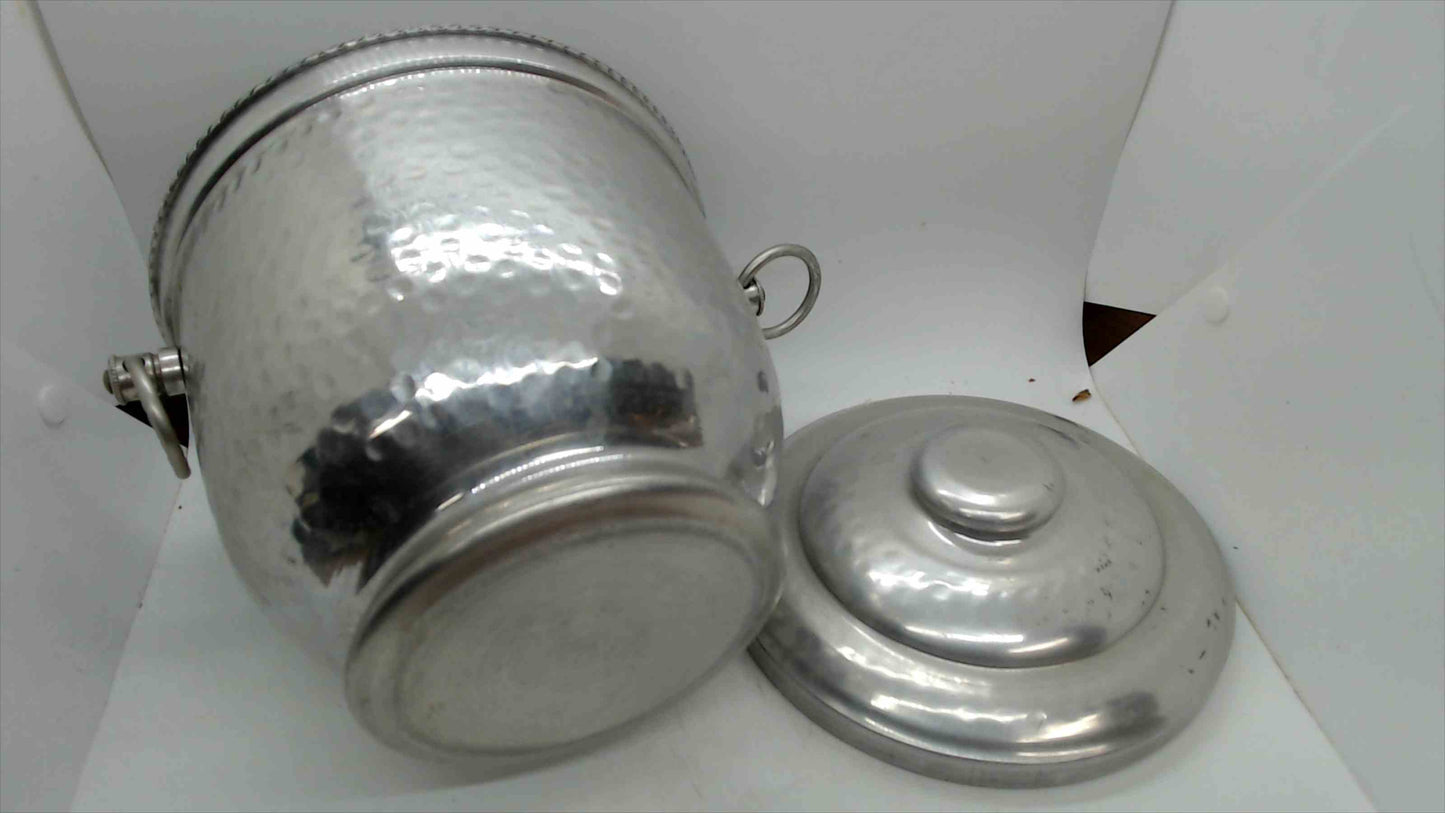 Vintage Hammered Aluminum Ice Bucket with Lid and Ring Handles