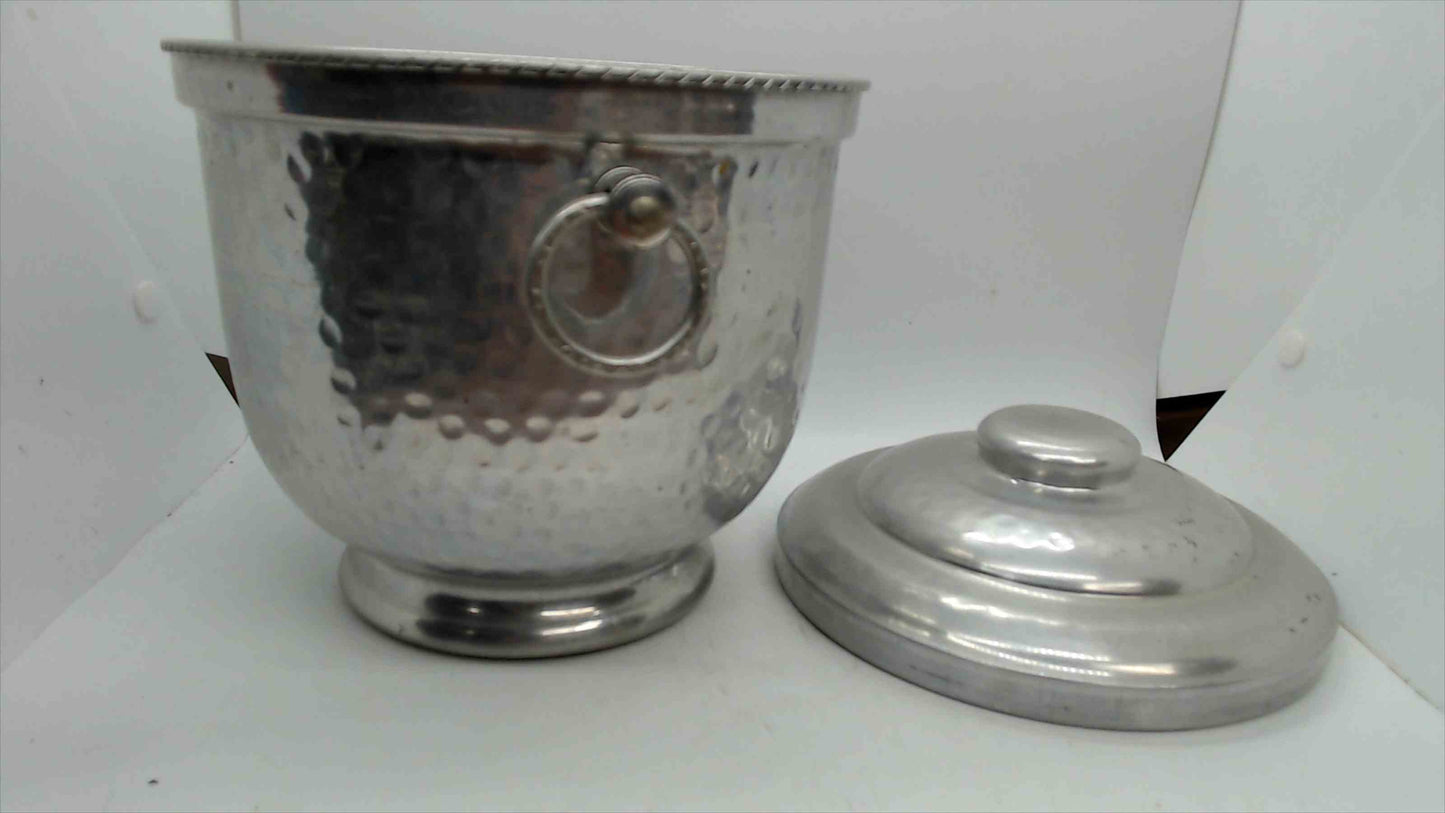 Vintage Hammered Aluminum Ice Bucket with Lid and Ring Handles