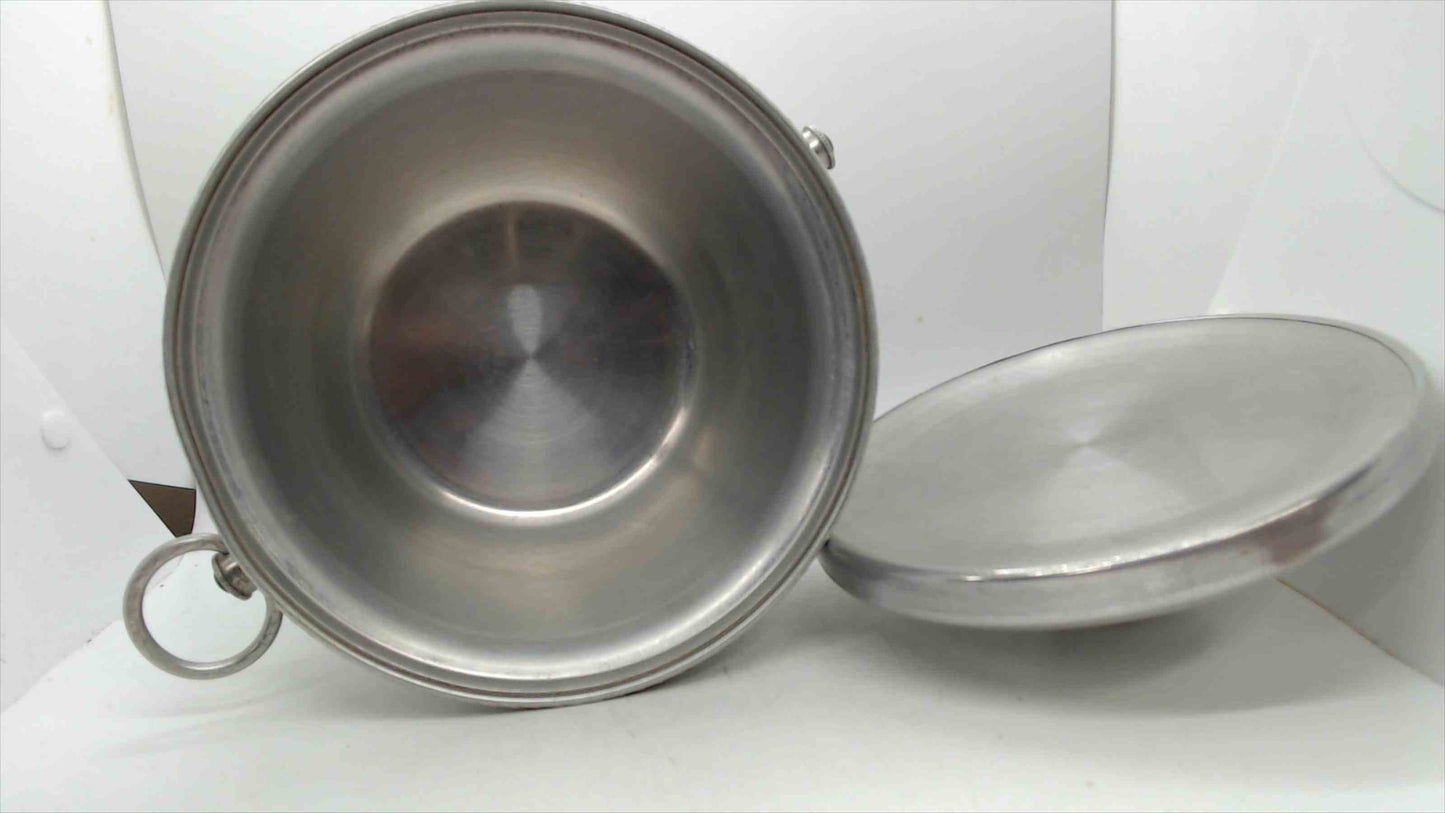 Vintage Hammered Aluminum Ice Bucket with Lid and Ring Handles