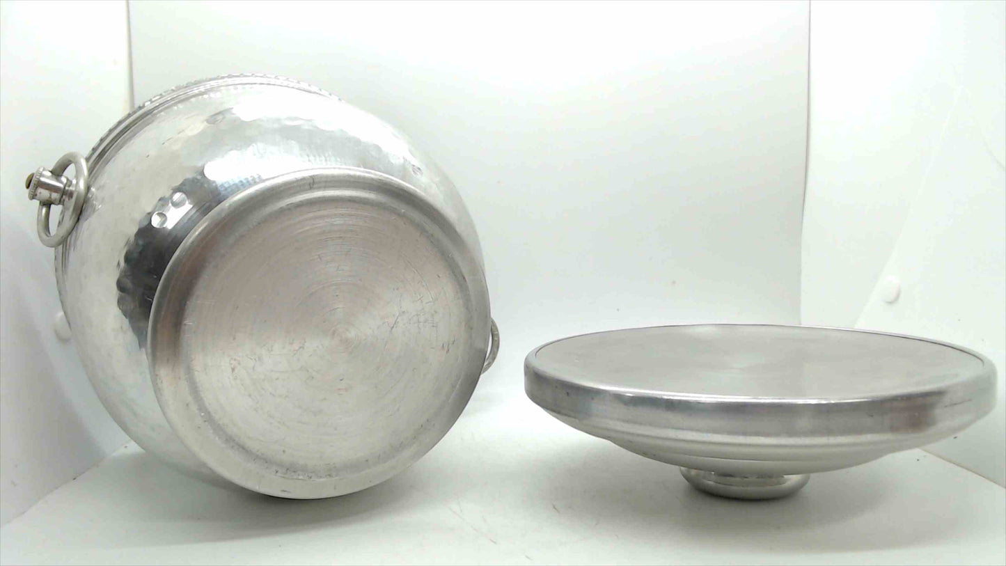 Vintage Hammered Aluminum Ice Bucket with Lid and Ring Handles